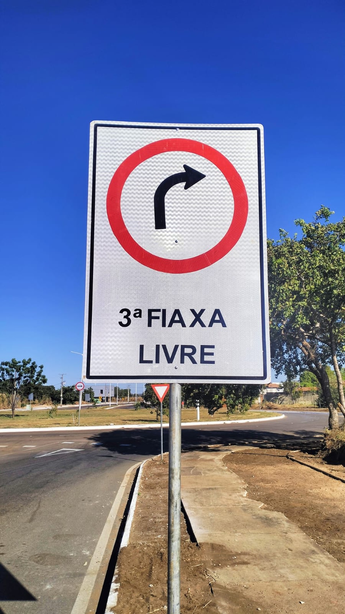 Placa de trânsito em Palmas chamando atenção pela grafia errada "3ª Fiaxa Livre"